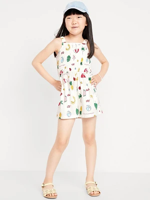 Printed Sleeveless Smocked Romper for Girls