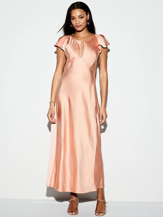 old navy women's the occasion flutter-sleeve satin maxi dress The Occasion by Old Navy Flutter-Sleeve Satin Maxi Dress