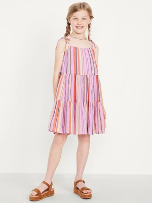 Printed Sleeveless Gauze Tiered Dress for Girls