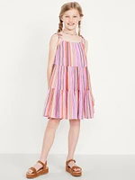 Printed Sleeveless Gauze Tiered Dress for Girls