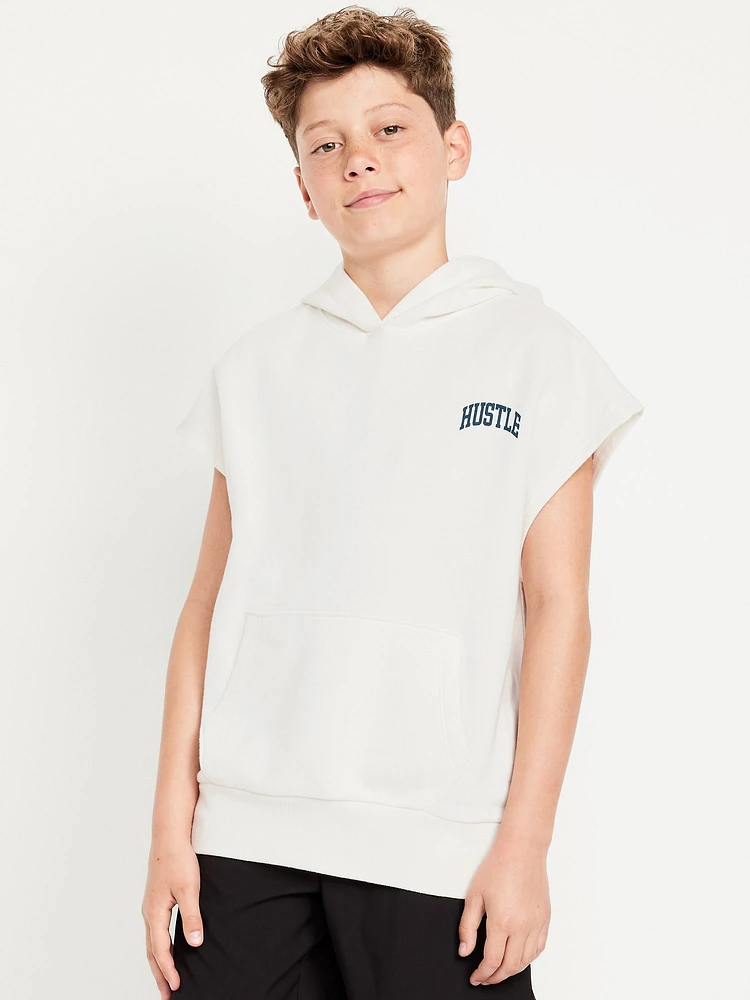 Oversized Fleece Graphic Muscle Hoodie for Boys