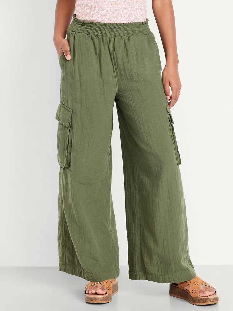 Double-Weave Wide-Leg Cargo Pants for Girls