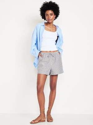 High-Waisted Poplin Pull-On horts - 3.5-inch inseam