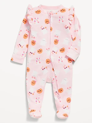 2-Way-Zip Ruffle-Shoulder Footed One-Piece for Baby