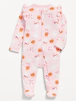 2-Way-Zip Ruffle-Shoulder Footed One-Piece for Baby
