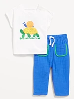 Short-Sleeve Graphic T-Shirt and Pants Set for Baby
