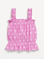 Printed Sleeveless Crinkle Jacquard Peplum Tank Top for Toddler Girls