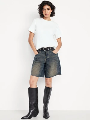 Mid-Rise Baggy Cut-Off Jean Bermuda Shorts - 9-inch inseam