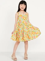 Printed Sleeveless Double-Weave Tiered Dress for Girls