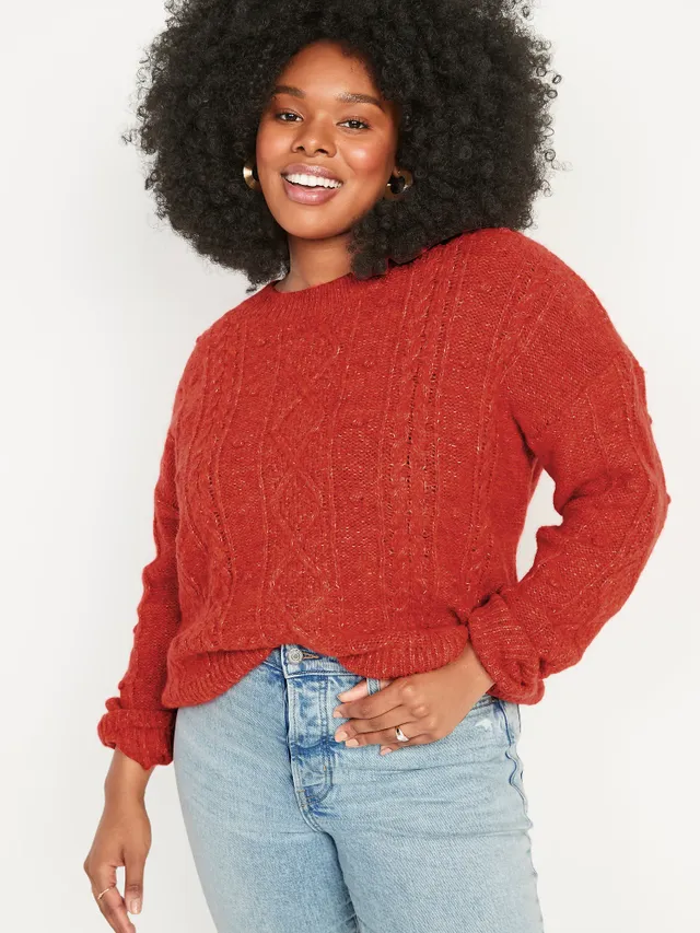 Marled Cable-Knit Popcorn Sweater for Women