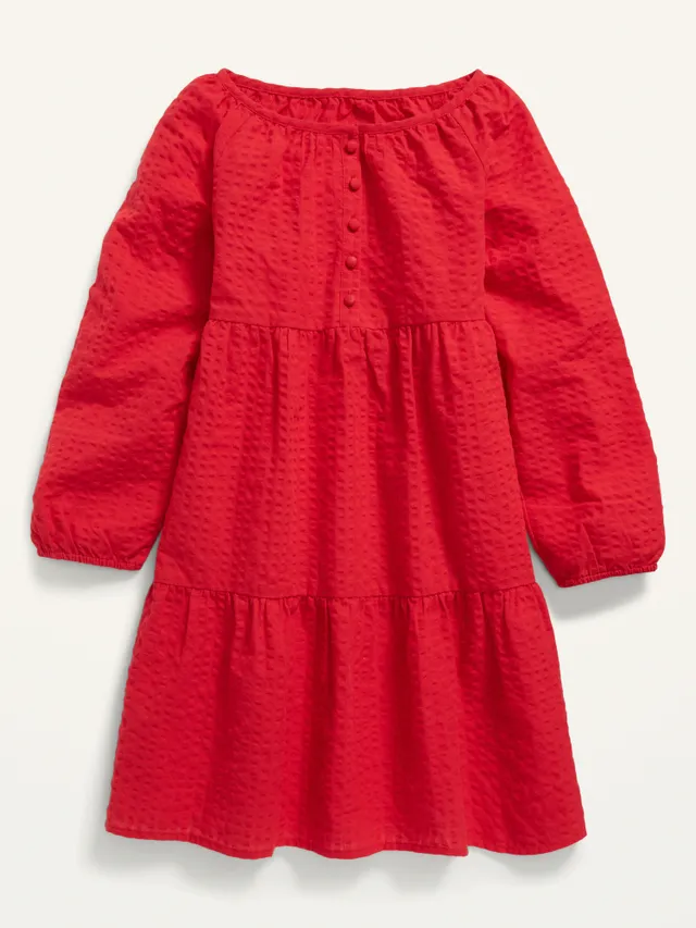Textured Long-Sleeve All-Day Dress for Girls