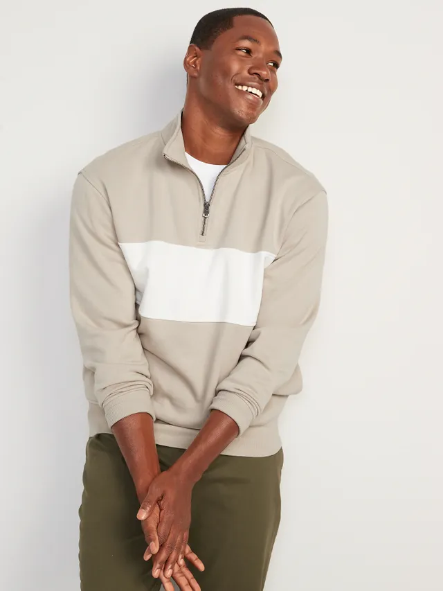 Oversized Quarter-Zip Mock-Neck Color-Block Sweatshirt for Men