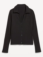 Slim Ribbed Button-Down Top