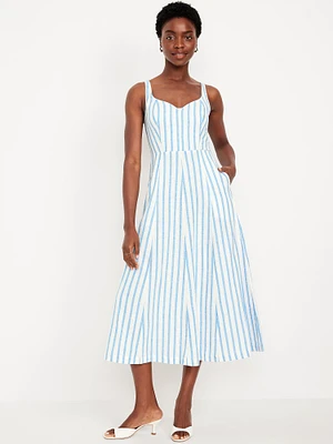 Fit & Flare Sleeveless Linen-Blend Midi Dress