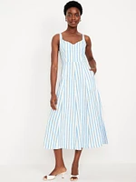 Fit & Flare Sleeveless Linen-Blend Midi Dress
