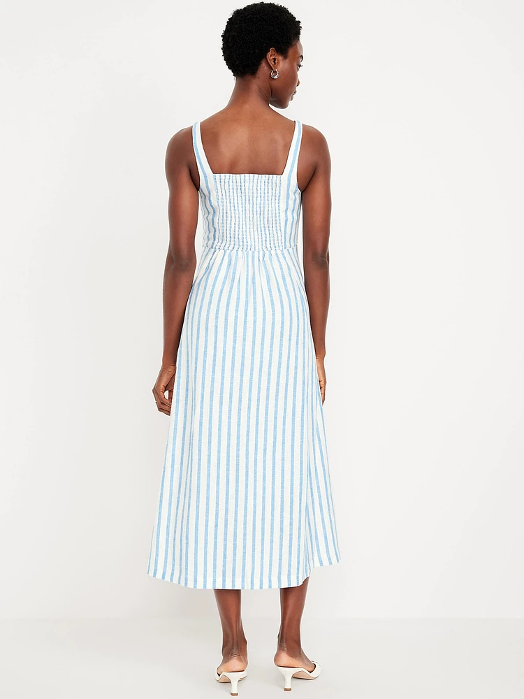 Fit & Flare Sleeveless Linen-Blend Midi Dress