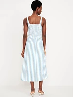 Fit & Flare Sleeveless Linen-Blend Midi Dress