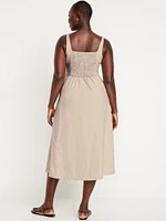 Fit & Flare Sleeveless Linen-Blend Midi Dress