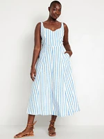 Fit & Flare Sleeveless Linen-Blend Midi Dress