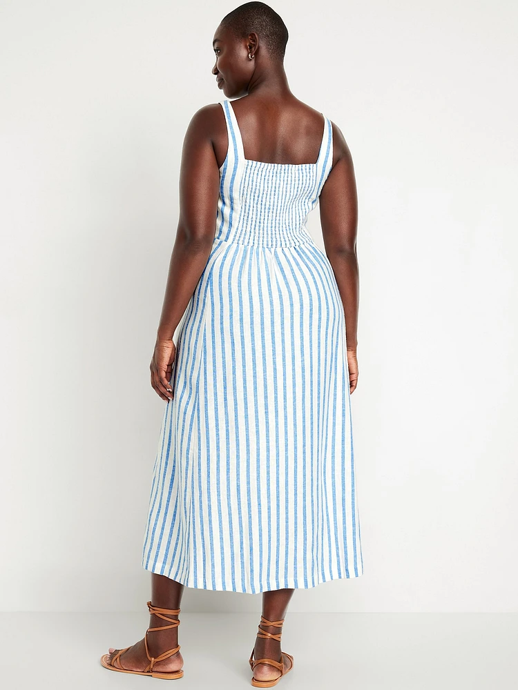 Fit & Flare Sleeveless Linen-Blend Midi Dress