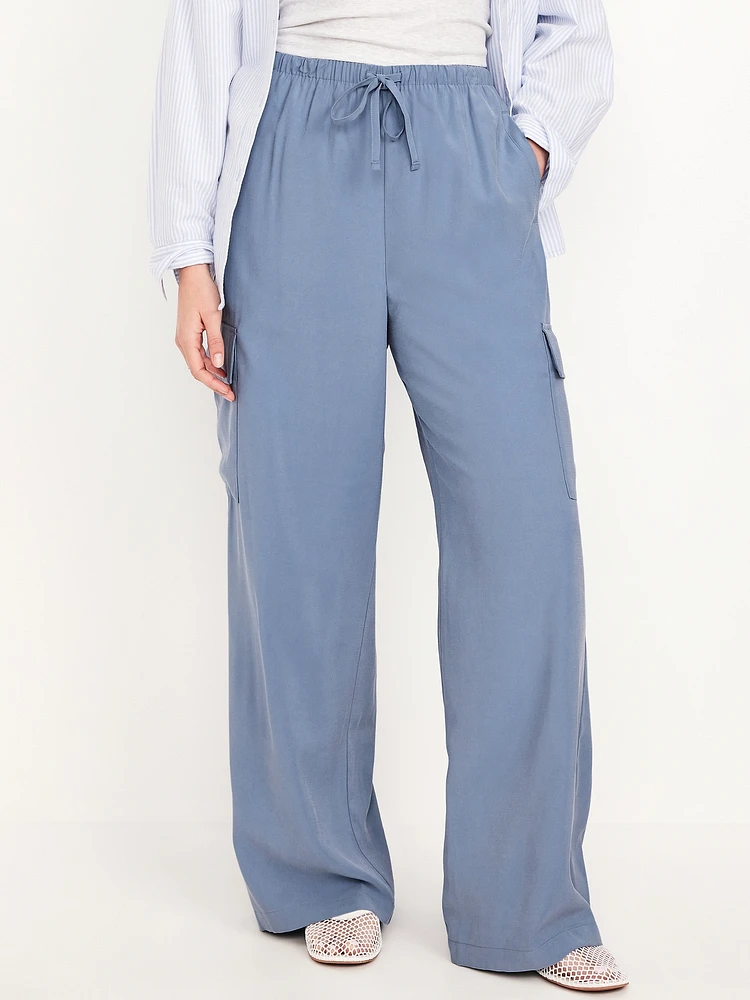 Extra High-Waisted Drapey Cargo Super Wide-Leg Pants