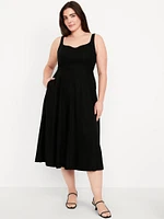 Fit & Flare Sleeveless Linen-Blend Midi Dress