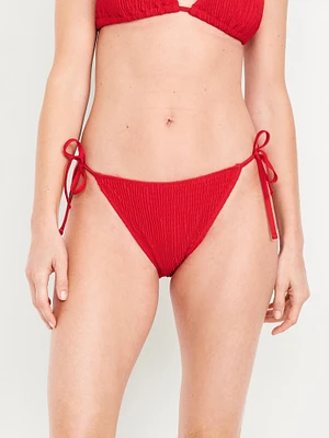 Mid-Rise Textured String Bikini Swim Bottoms