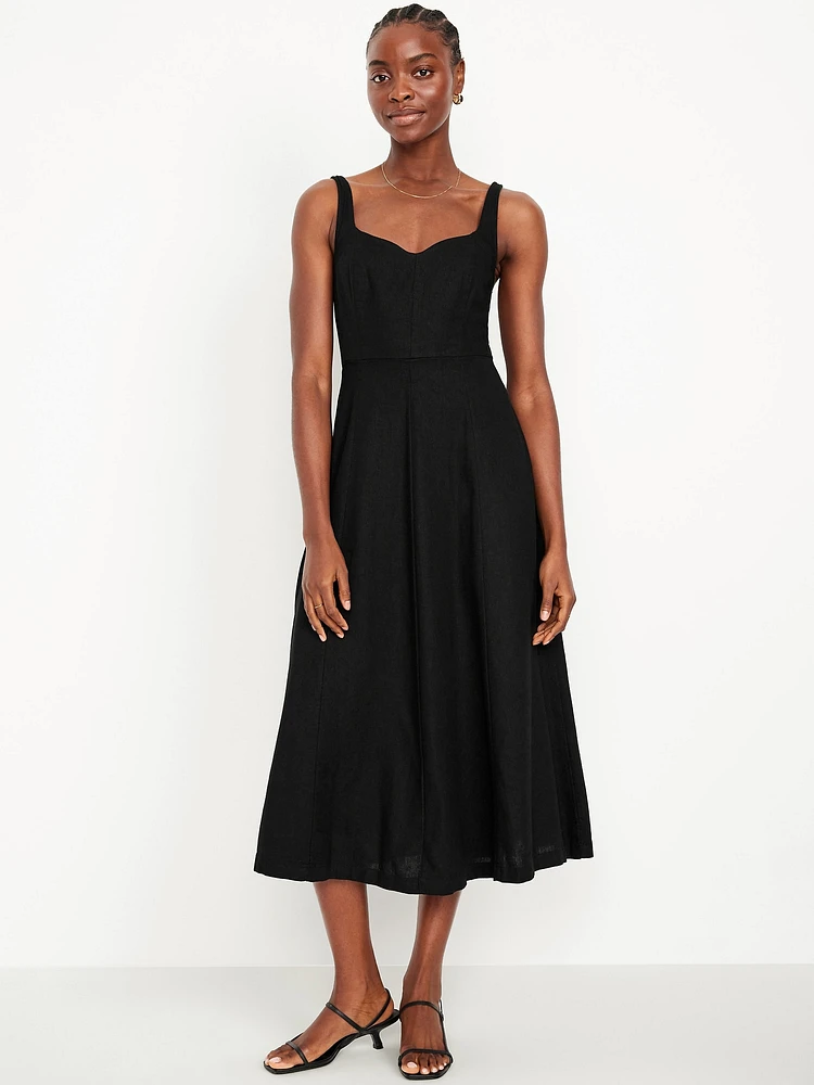 Fit & Flare Sleeveless Linen-Blend Midi Dress