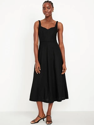 Fit & Flare Sleeveless Linen-Blend Midi Dress