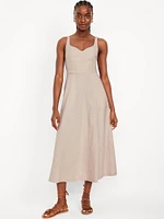 Fit & Flare Sleeveless Linen-Blend Midi Dress
