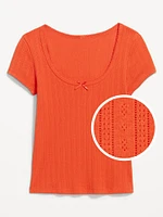Lace-Trim Ribbed Pointelle T-Shirt