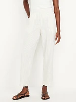High-Waisted Linen-Blend Straight Ankle Pants