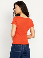 Lace-Trim Ribbed Pointelle T-Shirt
