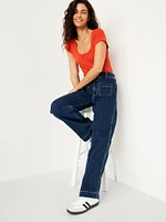Lace-Trim Ribbed Pointelle T-Shirt