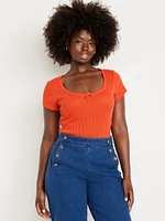 Lace-Trim Ribbed Pointelle T-Shirt