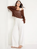 Open-Stitch Cropped Bouclé Sweater