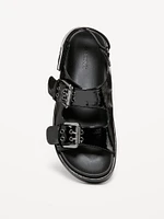Faux-Leather Chunky Buckle Sandals