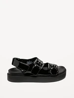 Faux-Leather Chunky Buckle Sandals