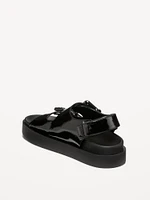 Faux-Leather Chunky Buckle Sandals