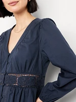 Waist-Defined Cutwork Mini Dress