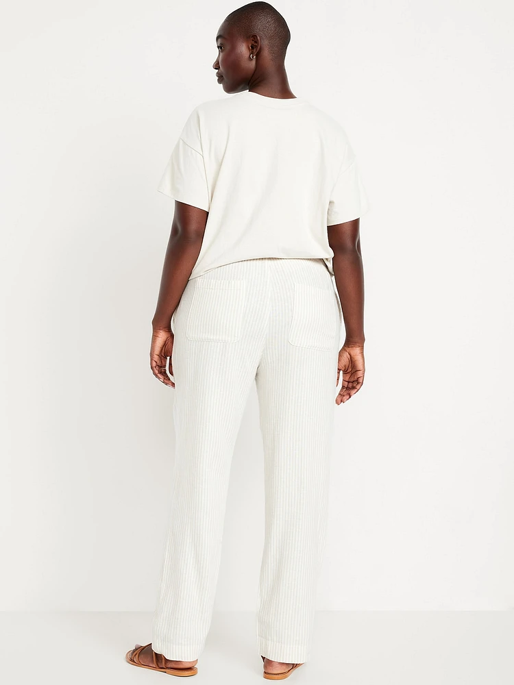 High-Waisted Linen-Blend Straight Ankle Pants