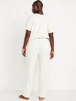 High-Waisted Linen-Blend Straight Ankle Pants