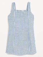 Printed Sleeveless Linen-Blend Shift Dress for Girls