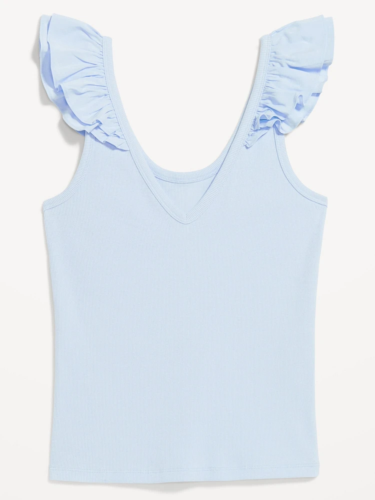 Ruffle-Trim Mixed Material Top