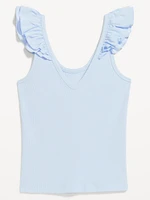 Ruffle-Trim Mixed Material Top