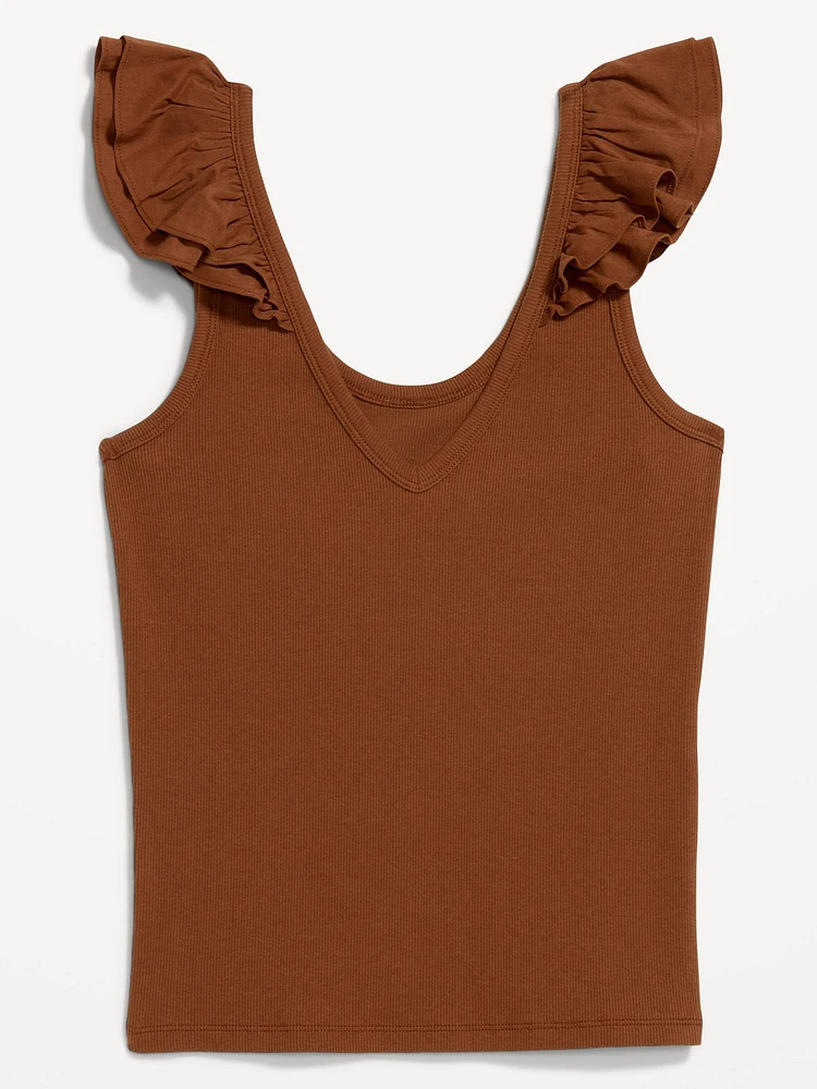 Ruffle-Trim Mixed Material Top