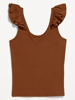 Ruffle-Trim Mixed Material Top