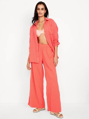High-Waisted Crinkle Gauze Super Wide-Leg Pants