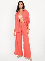 High-Waisted Crinkle Gauze Super Wide-Leg Pants