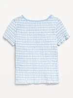 Printed Short-Sleeve Smocked Top for Girls